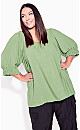 Bianca Pleat Neck Top - olive