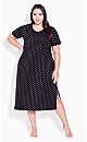 Spot Short Sleeve Black Midi Nightdress