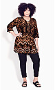 Victoria Frill Neck Nutmeg Print Pintuck Tunic