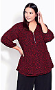 Plus Size Meila Zip Print Top - red fleck