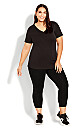 Plus Size Pocket Capri Plain Legging - black