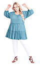 Plus Size Clover Cut Work Tunic - dusty blue