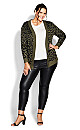 Plus Size Longline Print Cardigan - olive