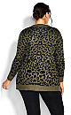 Plus Size Longline Print Cardigan - olive