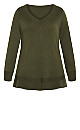 Plus Size Ribbed Trim Sweater - khaki