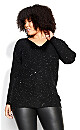 Sequin V Neck Jumper - black