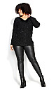 Sequin V Neck Jumper - black