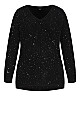 Sequin V Neck Jumper - black