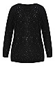 Sequin V Neck Jumper - black