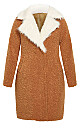 Plus Size Teddy Faux Fur Jacket - tan