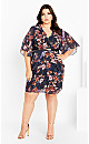 Color Wrap Print Dress - navy