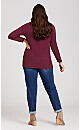 Plus Size Lace Up Cowl Neck Pullover - berry