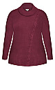 Plus Size Lace Up Cowl Neck Pullover - berry